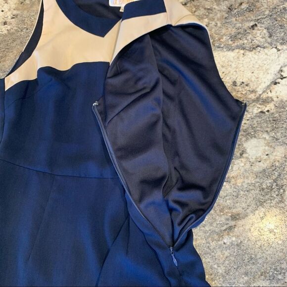 Color block dress blue cream sleeveless sheath career work size medium - Picture 4 of 9